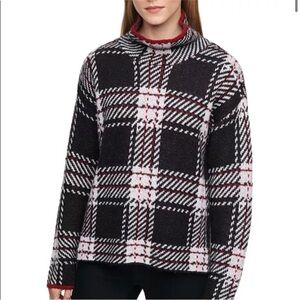 DKNY black red plaid turtleneck warm sweater size L